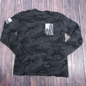 Howitzer Shirt Mens Medium Black Camo Long Sleeve American Flag Rifle Patriotic